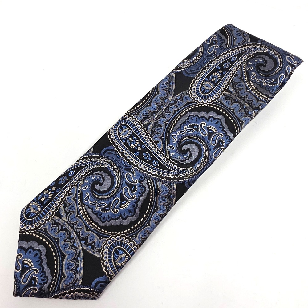Robert Talbott Tie Mens‎ Black Blue Paisley Print Silk Designer Classic USA